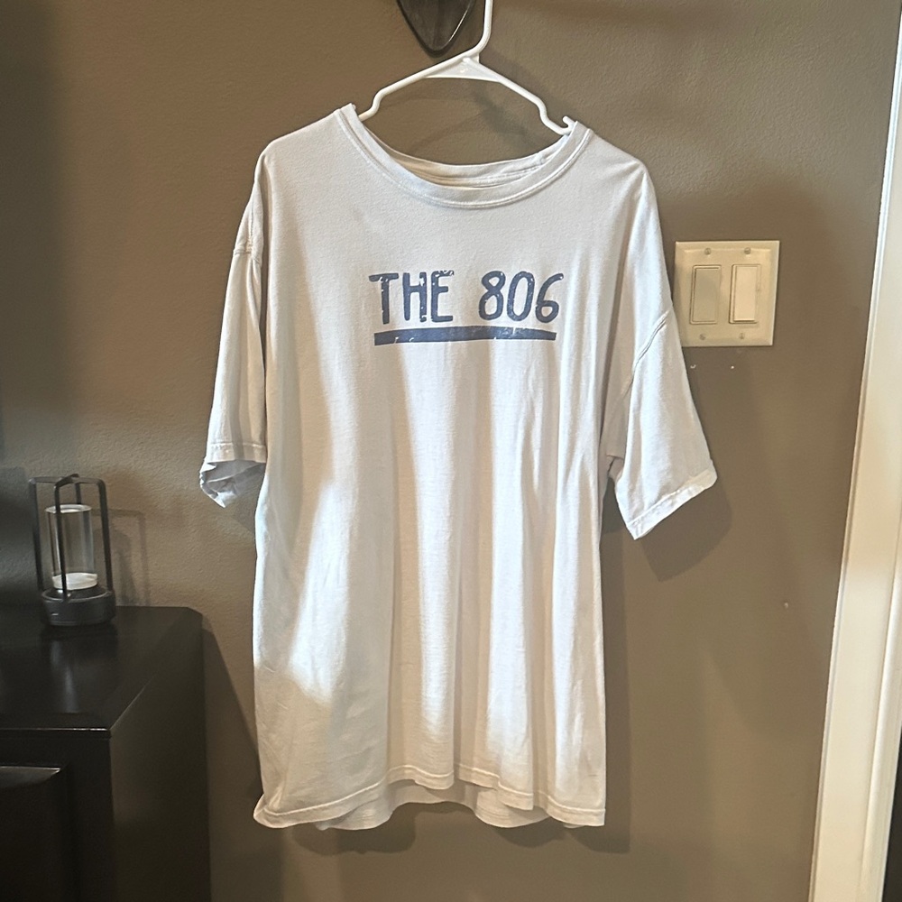 White T-Shirt with Blue 'The 806' Print